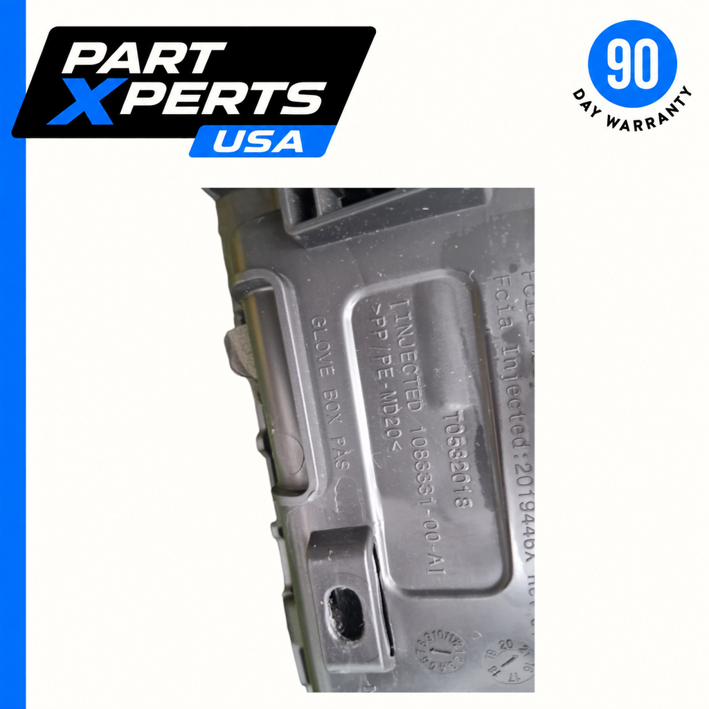 My Store OEM 2022 Tesla Model Y dashboard glove box lid showing part number 1083331-00-A and plastic material details