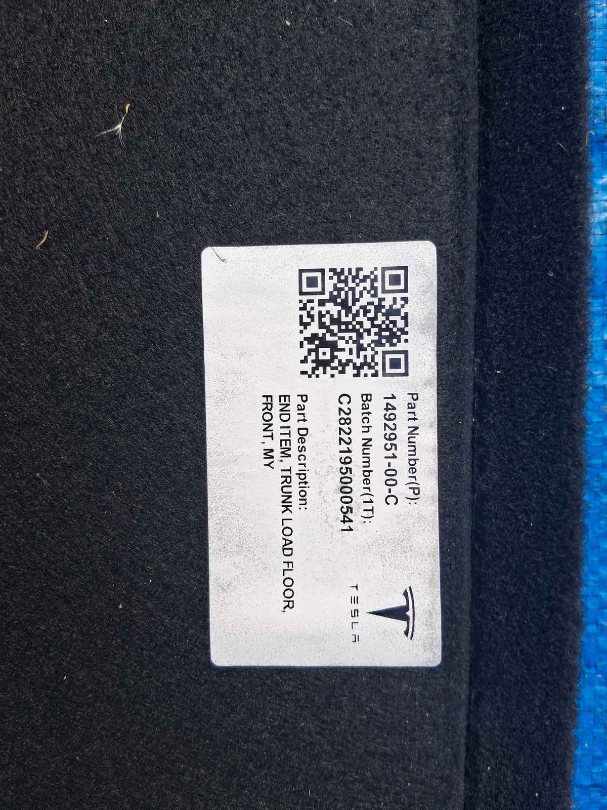 OEM 1492951-00-C 2022 Tesla Model Y Trunk Floor Load Cover Trim