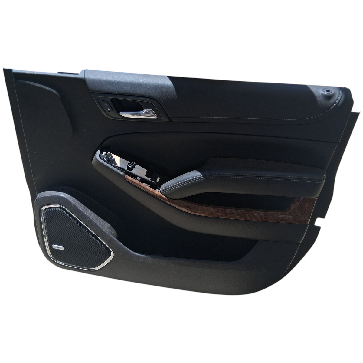 My Store 2019 Chevy Tahoe Premier front right passenger door panel in black with wood grain trim and Bose speaker